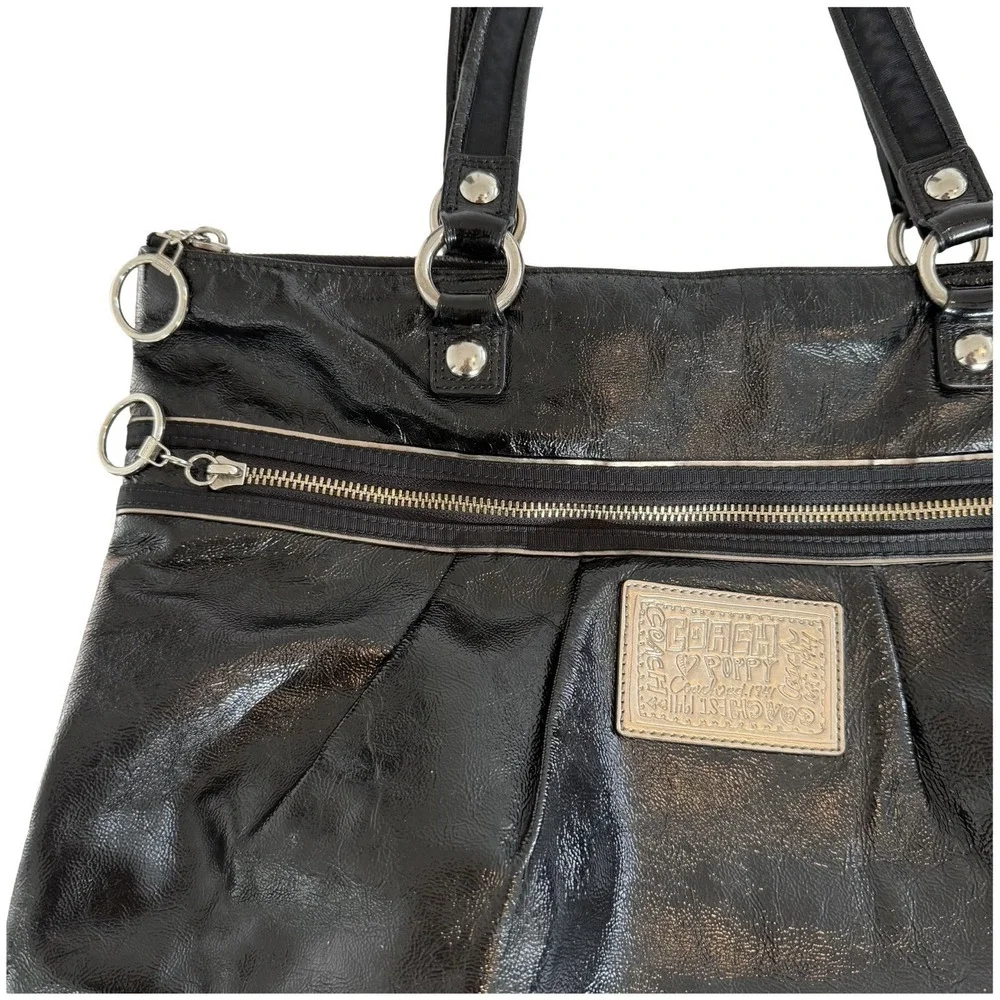 COACH Poppy Large Patent‎ Leather Handbag Shoulder Bag 15791 Black Y2K 2000s - Picture 3 of 16